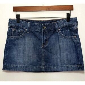X2 Quality Denim Y2k Mini Skirt with Rhinestone Embellished
Back Pockets Size 2